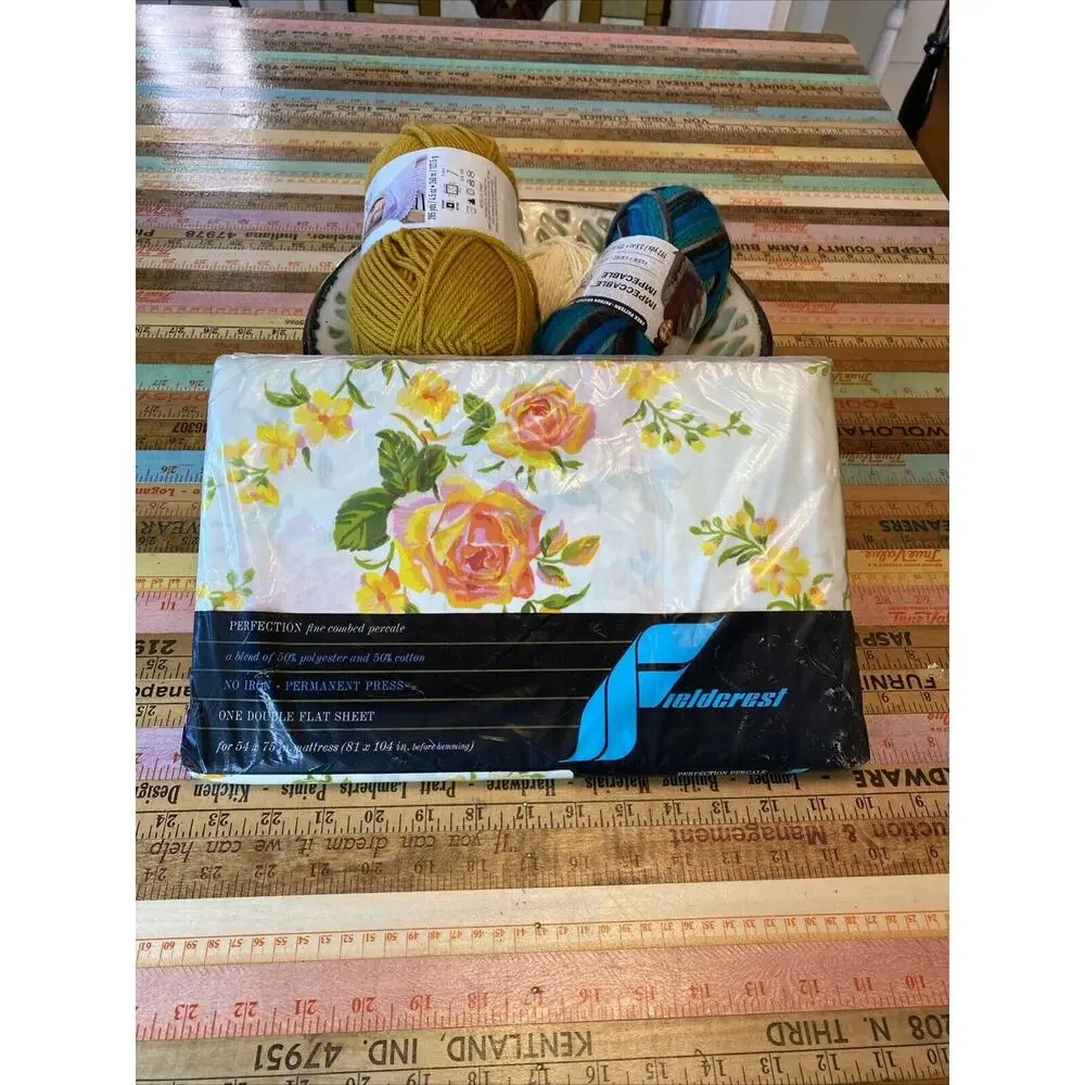 Vintage Fieldcrest Full Flat FloralSheet Peace Rose Percale Double 81 X 104